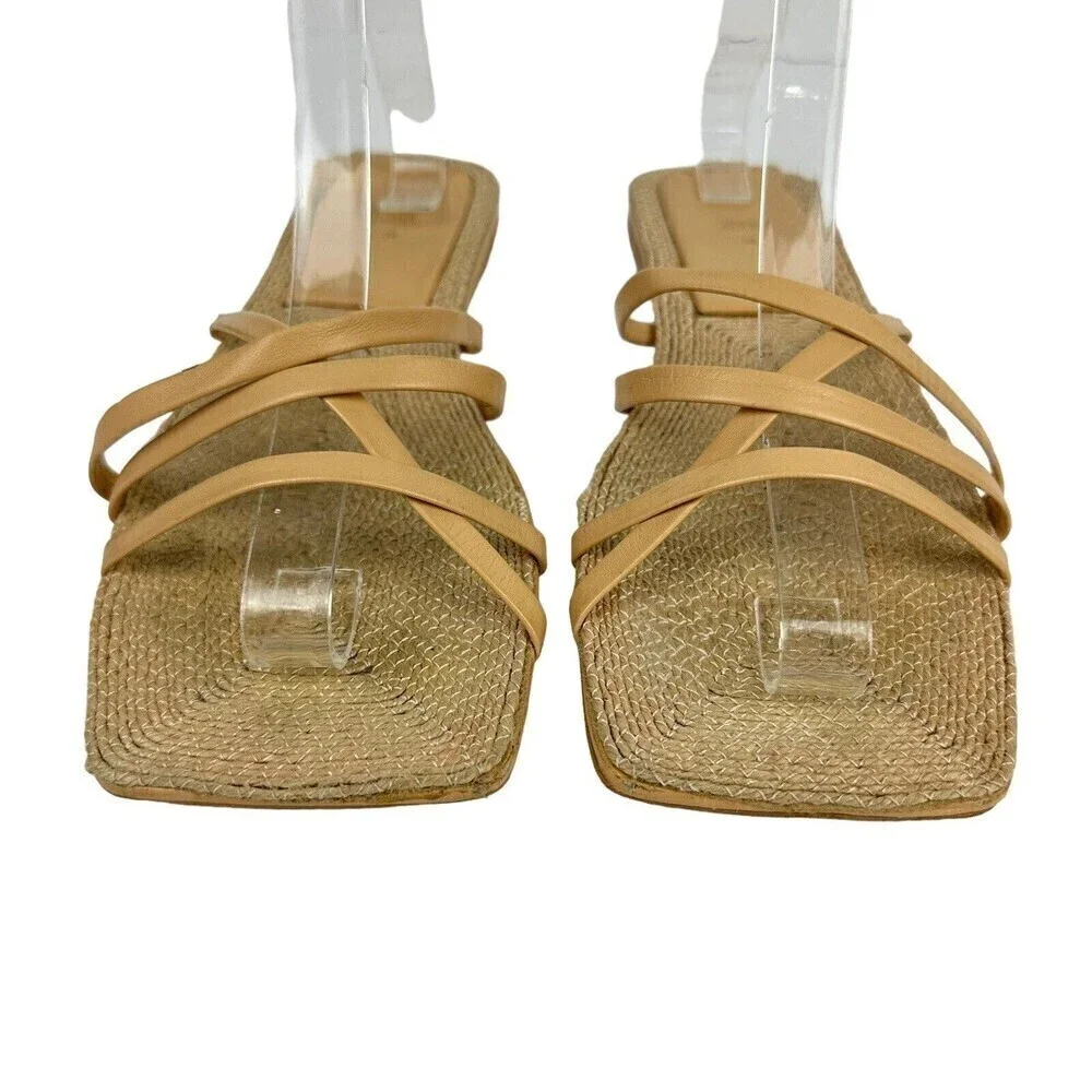 Zara Sheos Womens Size 38 Beige Square Toe Strappy Flat Sandals Jute 7.5 US READ - Picture 5 of 16